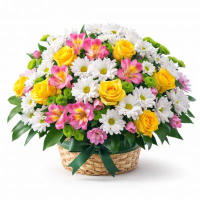 Цветы в корзинке с хризантемами