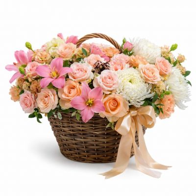 Цветы в корзинке с эустомами