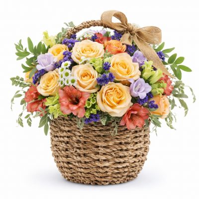 Цветы в корзинке с розами
