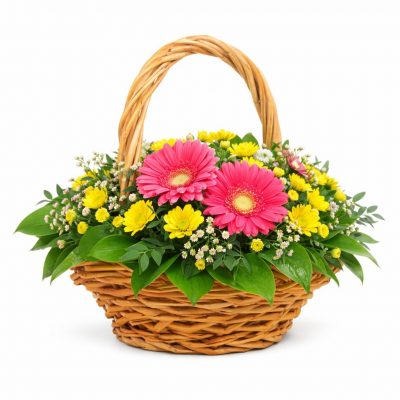 Цветы в корзинке с герберами