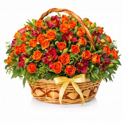 Цветы в корзинке «Алый закат»
